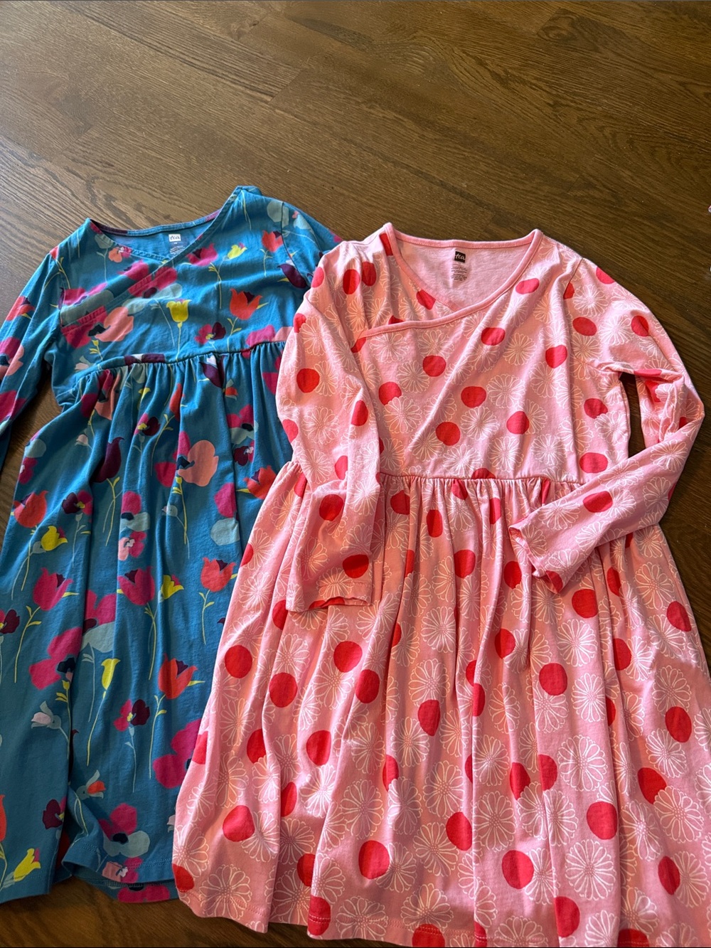 2 Tea Collection Girls' Long Sleeve Cotton swing dresses.  Size 12